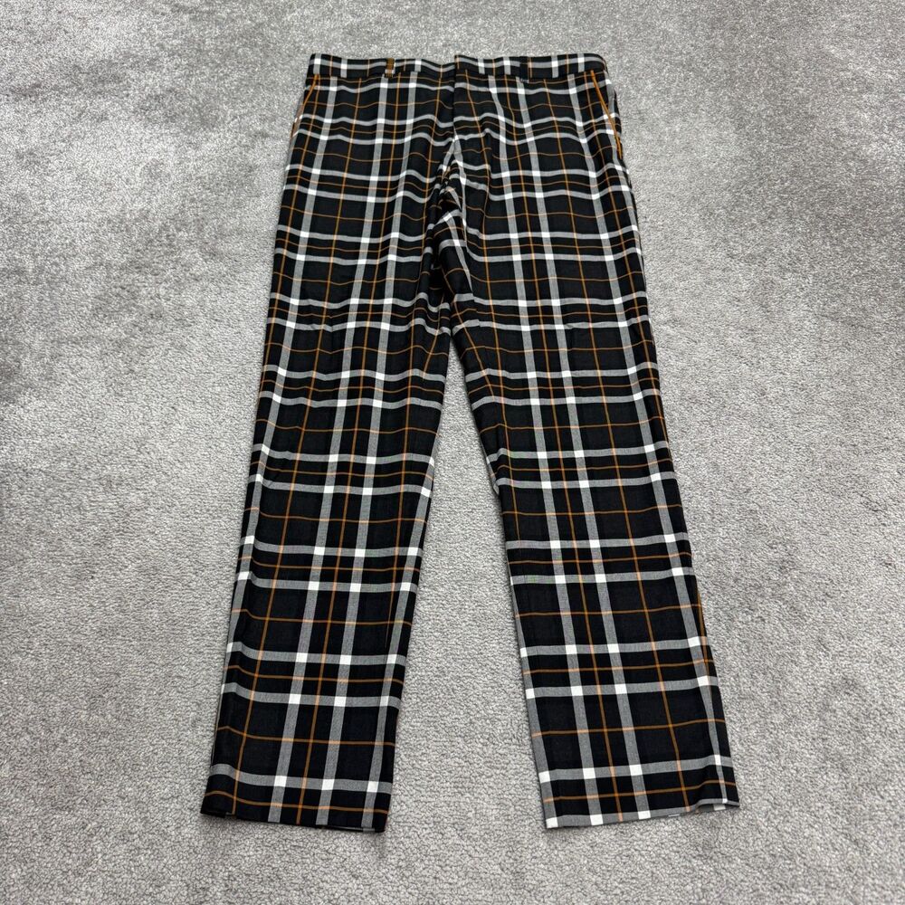 Zara Slim Fit Straight Leg Plaid Dress Pants Mens 32x33 Black White Orange Work